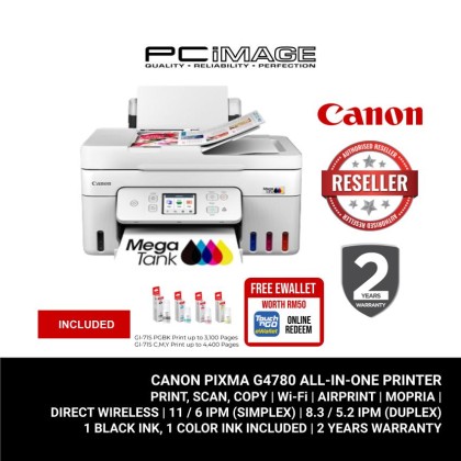 Canon PIXMA G4780 MegaTank Wireless All-In-One Printer(Print/Scan/Copy) 2 Years OSS + FREE TNG RM50 Canon PIXMA G4780 MegaTank Wireless All-In-One Printer(Print/Scan/Copy) 2 Years OSS + FREE TNG RM50