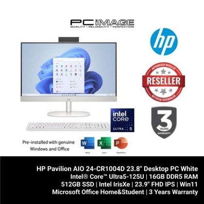 HP Pavilion AIO 24-CR1004D 23.8" Desktop PC White (U5-125U, 16GB 5600MHZ, 512GB SSD, Intel, Win11H, OfficeHNS) HP Pavilion AIO 24-CR1004D 23.8" Desktop PC White (U5-125U, 16GB 5600MHZ, 512GB SSD, Intel, Win11H, OfficeHNS)