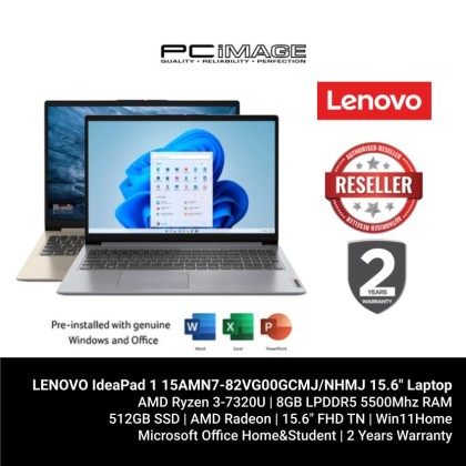 LENOVO IdeaPad 1 15AMN7-82VG00GCMJ/NHMJ 15.6" Laptop (R3-7320U, 8GB 5500Mhz, 512GB SSD, Radeon, Win11H, OfficeHNS21)