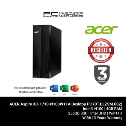 ACER Aspire XC-1710-N100W11A Desktop PC (N100, 4GB DDR4, 256GB SSD, Intel UHD, Win11H, 3YW) ACER Aspire XC-1710-N100W11A Desktop PC (N100, 4GB DDR4, 256GB SSD, Intel UHD, Win11H, 3YW)