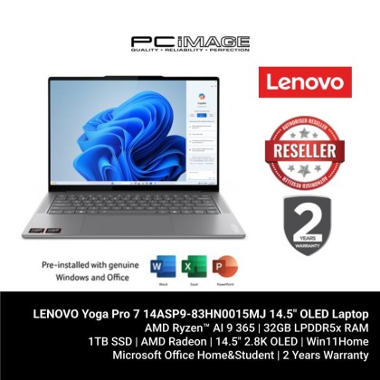 LENOVO Yoga Pro 7 14ASP9-83HN0015MJ 14.5" OLED Laptop Luna Grey (AI 9-365, 32GB LPDDR5X, 1TB SSD, Radeon 880M, Win11H, OfficeHNS21, 2YW)