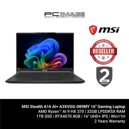 MSI Stealth A16 AI+ A3XVGG-089MY 16" Gaming Laptop Core Black (R9 370/32GB LPDDR5X, 1TB SSD, RTX4070 8GB, 16" UHD+ 120HZ, Win11H, 2YW) MSI Stealth A16 AI+ A3XVGG-089MY 16" Gaming Laptop Core Black (R9 370/32GB LPDDR5X, 1TB SSD, RTX4070 8GB, 16" UHD+ 120HZ, Win11H, 2YW)