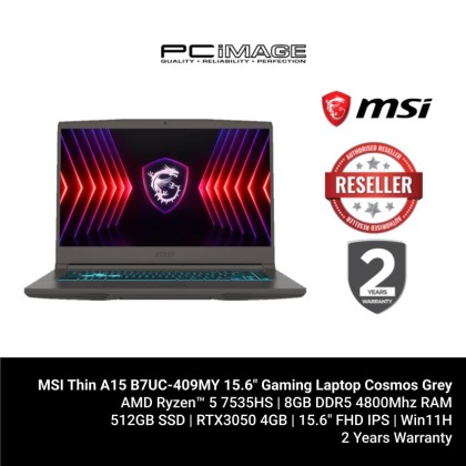 MSI Thin A15 B7UC-409MY 15.6" Gaming Laptop Cosmos Grey (R5-7535HS, 8GB 4800MHZ, 512GB SSD, RTX3050 4GB, Win11H, 2YW) MSI Thin A15 B7UC-409MY 15.6" Gaming Laptop Cosmos Grey (R5-7535HS, 8GB 4800MHZ, 512GB SSD, RTX3050 4GB, Win11H, 2YW)