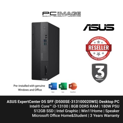 ASUS EXPERTCENTER D5 SFF (D500SE-313100020WS) i3-13100, 8GB DDR4, 512GB Intel, Win11, OfficeHNS24+365 BASIC, BLACK [ TNG RM80 ]