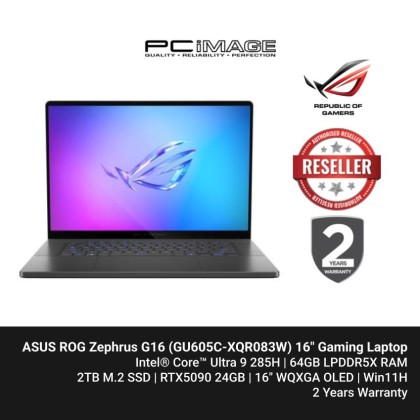 ASUS ROG Zephrus G16 (GU605C-XQR083W) U9-285H, 64GB LPDDR5X, 2TB SSD, RTX5090 24GB, 16" OLED 240Hz, Win11H, 2YW - Eclipse Grey