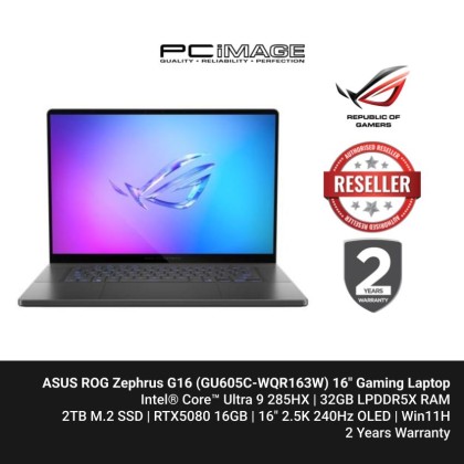 ASUS ROG Zephrus G16 (GU605C-WQR163W) U9-285H, 32GB DDR5, 2TB SSD, RTX5080 16GB, 16" OLED 240Hz, Win11H, 2YW - Eclipse Grey