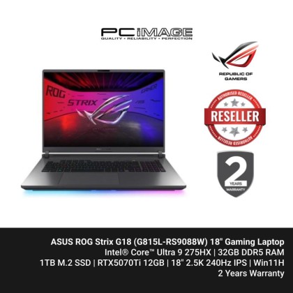 ASUS ROG Strix G18 (G815L-RS9088W) U9 275HX, 32GB DDR5, 1TB SSD, RTX5070Ti 12GB, 18" WQXGA 240Hz, Win11H, 2YW - Volt Green