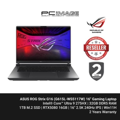 ASUS ROG Strix G16 (G615L-WS5117W) U9 275HX, 32GB DDR5, 1TB SSD, RTX5080 16GB, 16" WQXGA 240Hz, Win11H, 2YW - Off Black