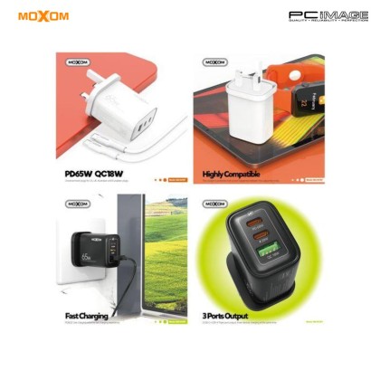 MOXOM MX-HC157 2 PD + 1 QC PORT FAST CHARGER WITH TYPE-C TO TYPE-C CABLE PD 65W QC 18W 3MW - BLACK