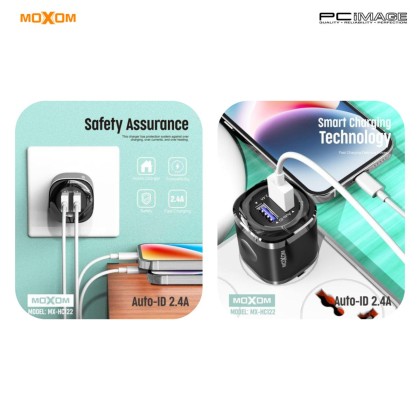 MOXOM MX-HC122 FLASH DUAL PORTS USB CHARGER 3MW - BLACK