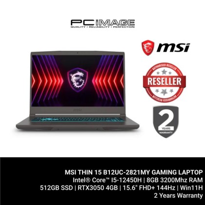 MSI THIN 15 B12UC-2821MY GAMING LAPTOP (I5-12450H/8GB 3200MHZ/512GB SSD/RTX3050 4GB/15.6" FHD 144HZ/W11H/2YW/COSMOS GRAY) MSI THIN 15 B12UC-2821MY GAMING LAPTOP (I5-12450H/8GB 3200MHZ/512GB SSD/RTX3050 4GB/15.6" FHD 144HZ/W11H/2YW/COSMOS GRAY)