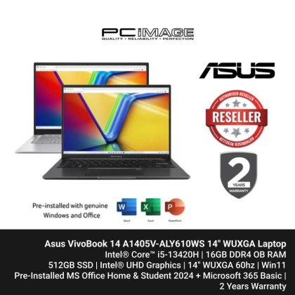 Asus VivoBook 14 A1405V-ALY609/610WS 14'' WUXGA Laptop  ( i5-13420H, 16GB, 512GB SSD, Intel, W11, HS+M365 )