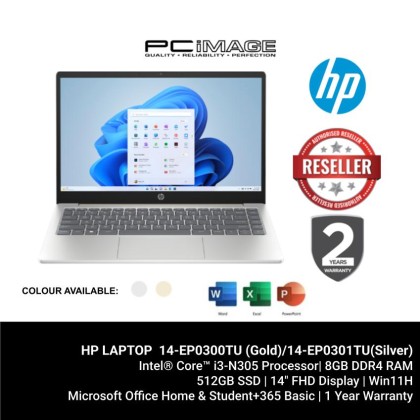 HP 14-EP0300TU/14-EP0301TU LAPTOP WARM GOLD/ NATURAL SILVER  (I3-N305/8GB DDR4-3200/512GB PCIE/UHD/14" FHD/W11H/MS24+365 BASIC/2YW)