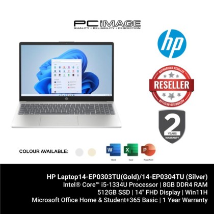 HP 14-EP0303TU/14-EP0304TU LAPTOP WARM GOLD/NATURAL SILVER (I5-1334U/8GB DDR4 3200/512GB SSD/INTEL IRIS XE/14" FHD/W11H/MS24+365 BASIC/2YW)