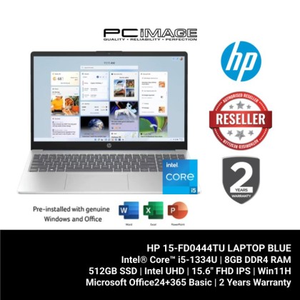 HP 15-FD0444TU LAPTOP BLUE (I5-1334U/8GB DDR4-3200/512GB SSD/Intel® Iris® XE Graphics/15.6" FHD/W11H/MS24+365 BASIC/2YW) HP 15-FD0444TU LAPTOP BLUE (I5-1334U/8GB DDR4-3200/512GB SSD/Intel® Iris® XE Graphics/15.6" FHD/W11H/MS24+365 BASIC/2YW)