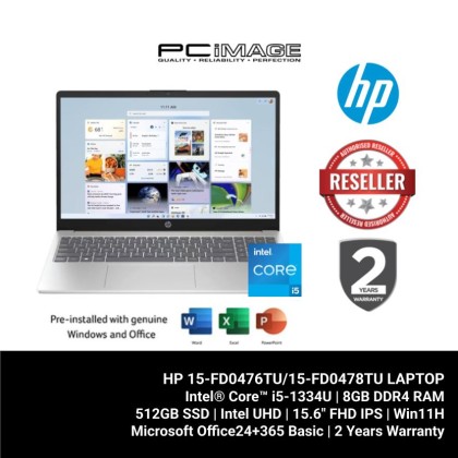HP 15-FD0476TU/15-FD0478TU LAPTOP ( I5-1334U/8GB DDR4-3200/512GB SSD/INTEL IRIS XE/15.6" FHD/W11H/MS24+365 BASIC/2YW) HP 15-FD0476TU/15-FD0478TU LAPTOP ( I5-1334U/8GB DDR4-3200/512GB SSD/INTEL IRIS XE/15.6" FHD/W11H/MS24+365 BASIC/2YW)