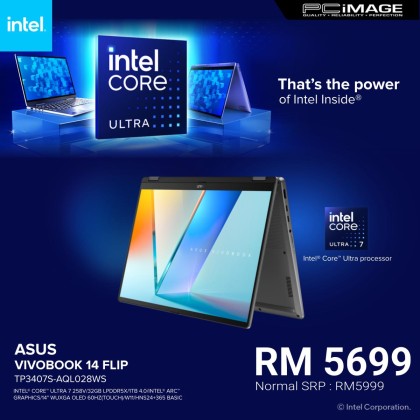 ASUS VIVOBOOK 14 FLIP OLED (TP3407S-AQL028WS) U7-258V, 32GB LPDDR5X, 1TB SSD, Intel ARC, 14" WUXGA OLED 60HZ, Win11H, OfficeHNS24+365 Basic, 2 Years Warranty Matte Grey