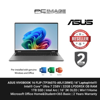 ASUS VIVOBOOK 16 FLIP (TP3607S-ARJ128WS) U7-258V, 32GB LPDDR5X, 1TB SSD, Intel ARC, 16" 3K OLED 120HZ, Win11H, OfficeHSN24+365 Basic, 2 Years Warranty Matte Grey ASUS VIVOBOOK 16 FLIP (TP3607S-ARJ128WS) U7-258V, 32GB LPDDR5X, 1TB SSD, Intel ARC, 16" 3K OLED 120HZ, Win11H, OfficeHSN24+365 Basic, 2 Years Warranty Matte Grey