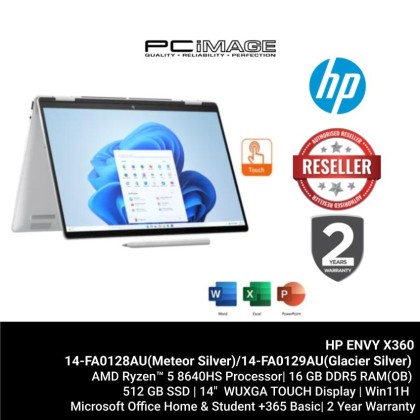 HP ENVY X360 14-FA0128AU /14-FA0129AU LAPTOP  (R5-8640HS/16GB DDR5-6400(OB)/512GB/AMD RADEON INTEGRATED/14" WUXGA TOUCH/W11H/MS24+BASIC 365/2YW)