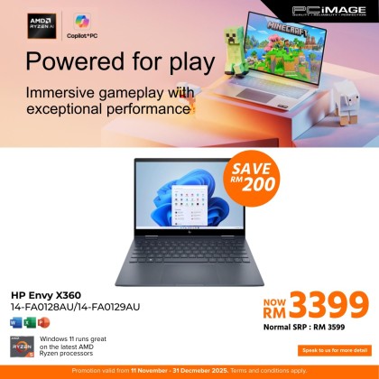 HP ENVY X360 14-FA0128AU /14-FA0129AU LAPTOP  (R5-8640HS/16GB DDR5-6400(OB)/512GB/AMD RADEON INTEGRATED/14" WUXGA TOUCH/W11H/MS24+BASIC 365/2YW)