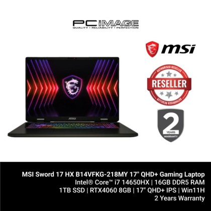 MSI Sword 17 HX B14VFKG-218MY 17" QHD+ Gaming Laptop ( i7-14650HX, 16GB, 1TB SSD, RTX4060 8GB, W11 )