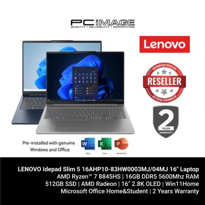 LENOVO Idepad Slim 5 16AHP10-83HW0003MJ/04MJ 16" Laptop Steel Grey (R7-8845HS, 16GB DDR5, 512GB SSD,AMD Radeon, 16" 2.8K (2880X1800) OLED, Win11H, OfficeHNS24, 2YW)