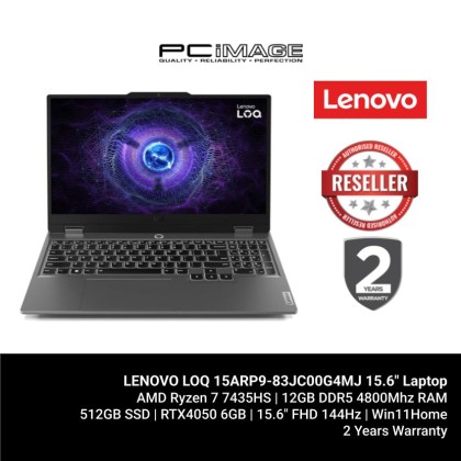 LENOVO LOQ 15ARP9-83JC00G4MJ 15.6" Laptop Luna Grey (R7-7435HS , 12GB 4800Mhz, 512GB SSD, RTX4050 6GB, Win11H, 2YW)