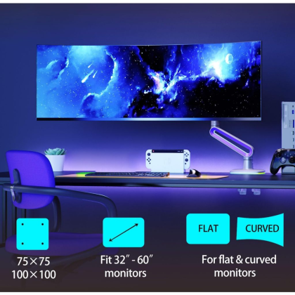 NB NORTH BAYOU G70 LED RGB MONITOR ARM GAS-STRUT FLEXI MOUNT 360 DEGREE ROTATABLE FOR 32" - 60", UP TO 20KG