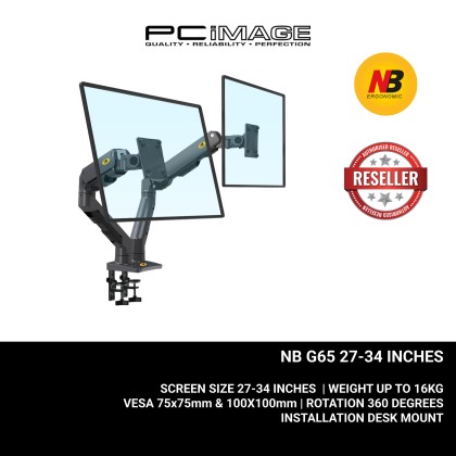 NB NORTH BAYOU G65 DUAL MONITOR ARM GAS-STRUT FLEXI MOUNT 360 DEGREE ROTATABLE FOR 27" - 34", UP TO 16KG