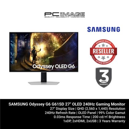 SAMSUNG Odyssey G6 G61SD 27" OLED QHD 240Hz Gaming Monitor