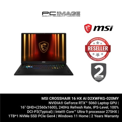 MSI CROSSHAIR 16 HX AI D2XWFKG-020MY U9-275HX AI/16GB 5600MHZ(8+8)/1TB SSD(1*EXTRA GEN5 SLOT)/RTX5060 8GB/16" QHD+ 240HZ/W11H/2YW/COSMOS GRAY/24-ZONE RGB GAMING KB COPILOT KEY(ESSENTIAL BACKPACK)