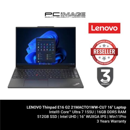 LENOVO THINKPAD E16 G2 21MACTO1WW-CU5 INTEL CORE ULTRA 5 125U/16GB DDR5(1*EXTRA SLOT)/512GB SSD M.2(1*EXTRA M.2 2280 SLOT)/INTEL INTEGRATED/16" WUXGA IPS/BACKLIT/WIN11 PRO/3YW （BACKPACK)