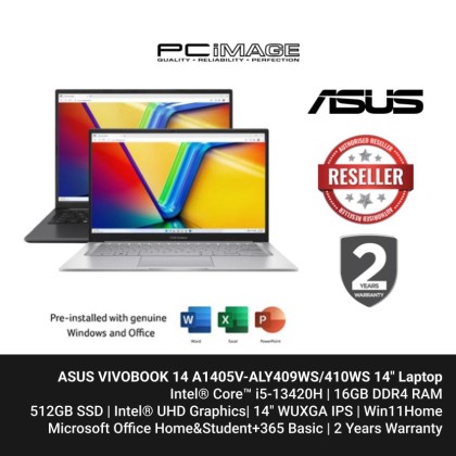 ASUS VIVOBOOK 14 A1405V-ALY909WS/A1405V-ALY910WS I7-13620H/16GB DDR4(8OB)+8GB/512GB 4.0/UHD GRAPHICS/14" WUXGA 60HZ/W11/HNS24+365 BASIC/2 YEARS WITH 1 YEAR ADP(BACKPACK)