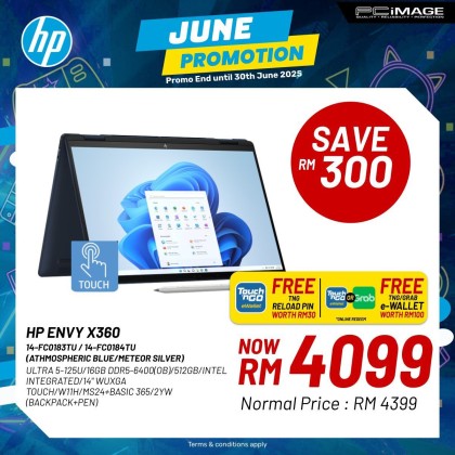 HP ENVY X360 14-FC0183TU/14-FC0184TU ULTRA 5-125U/16GB DDR5-6400(OB)/512GB/INTEL INTEGRATED/14" WUXGA TOUCH/W11H/MS24+BASIC 365/2YW/ATHMOSPHERIC BLUE/ METEOR SILVER(BACKPACK+PEN) 