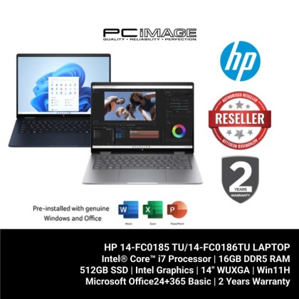 HP ENVY X360 14-FC0185TU/14-FC0186TU ULTRA 7-155U/16GB DDR5-6400(OB)/512GB/INTEL INTEGRATED/14" WUXGA TOUCH/W11H/MS24+BASIC 365/2YW/ATHMOSPHERIC BLUE/METEOR SILVER (BACKPACK+PEN)