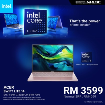 ACER Swift Lite 14 SFL14-54M-72P2/7733 14" Laptop (U7-155U, 16GB LPDDR5, 512GB SSD, Intel Graphics, 14" WUXGA IPS, Win11H, OfficeHNS24+M365 Basic, 2YW) ACER Swift Lite 14 SFL14-54M-72P2/7733 14" Laptop (U7-155U, 16GB LPDDR5, 512GB SSD, Intel Graphics, 14" WUXGA IPS, Win11H, OfficeHNS24+M365 Basic, 2YW)