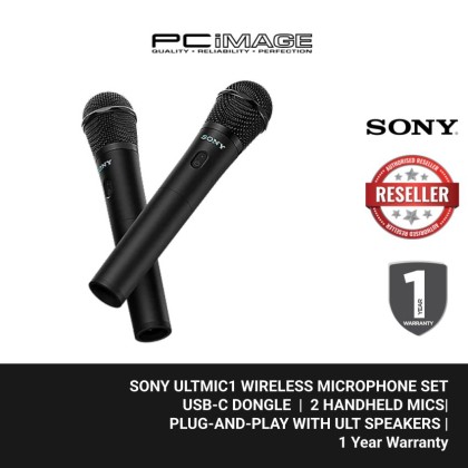 SONY ULTMIC1 WIRELESS MIC SET | 2 HANDHELD MICS | 50 Hz–15 kHz | USB‑C DONGLE | PLUG‑AND‑PLAY WITH ULT SPEAKERS | 1YW