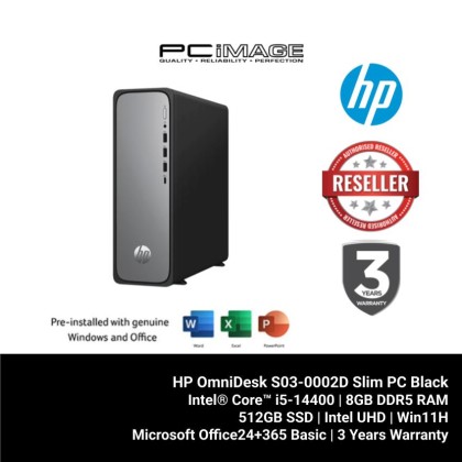 HP OmniDesk S03-0002D Slim PC Black (i5-14400, 8GB RAM , 512GB SSD, Intel, Win11H, OfficeMS24+365 Basic, 3YW)