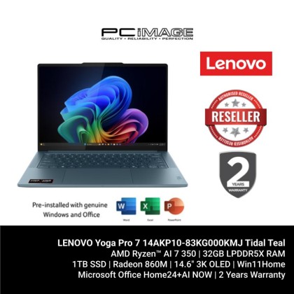 LENOVO Yoga Pro 7 14AKP10-83KG000KMJ Tidal Teal (R7 Al 7 350, 32GB LPDDR5x, 1TB SSD, Radeon, 14.5" 3K OLED, Win11H, OfficeHome24+AI NOW, 3YW)