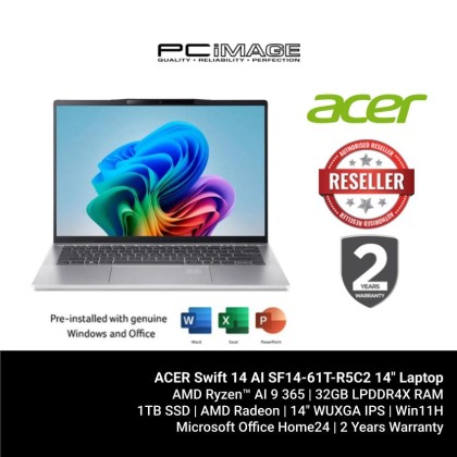 ACER Swift 14 AI SF14-61T-R5C2 14" Laptop (R9 365, 32GB LPDDR4, 1TB SSD, Radeon, 14" WUXGA IPS, Win11H, OfficeHome24, 2YW)