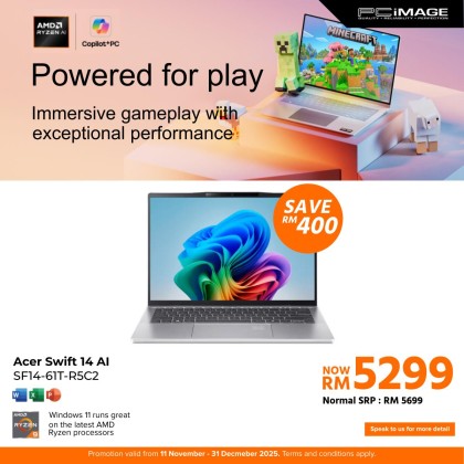 ACER Swift 14 AI SF14-61T-R5C2 14" Laptop (R9 365, 32GB LPDDR4, 1TB SSD, Radeon, 14" WUXGA IPS, Win11H, OfficeHome24, 2YW)