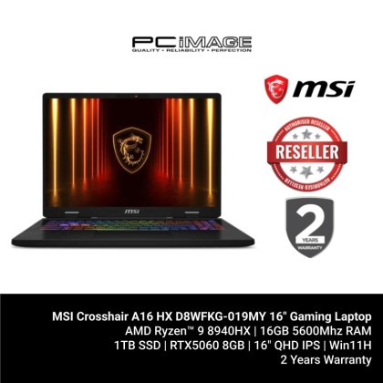 MSI Crosshair A16 HX D8WFKG-019MY 16" Gaming Laptop Cosmos Grey (R9-8940HX, 16GB 5600MHZ, 1TB SSD, RTX5060 8GB, 16" QHD+ 240HZ, Win11H, 2YW)