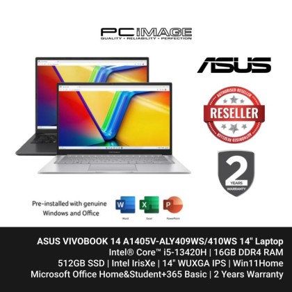 ASUS VIVOBOOK 14 A1405V-ALY409WS/410WS (i5-13420H/16GB DDR4, 512GB SSD, Intel UHD, 14" WUXGA 60hz, OfficeHNS24+365BASIC, Win11, 2YW) ASUS VIVOBOOK 14 A1405V-ALY409WS/410WS (i5-13420H/16GB DDR4, 512GB SSD, Intel UHD, 14" WUXGA 60hz, OfficeHNS24+365BASIC, Win11, 2YW)