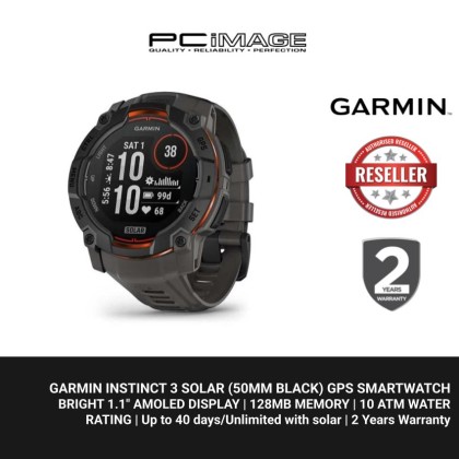 GARMIN INSTINCT 3 SOLAR (50MM BLACK) | SOLAR CHARGING | 2YW