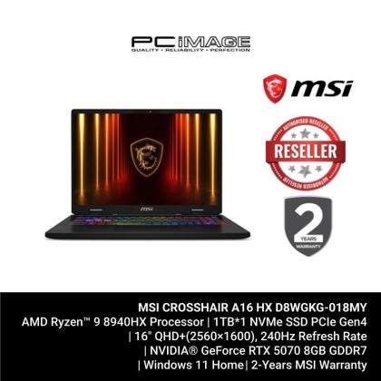 MSI CROSSHAIR A16 HX D8WGKG-018MY R9-8940HX/16GB 5600MHZ(8+8)/1TB SSD(1*EXTRA GEN5 SLOT)/RTX5070 8GB/16" QHD+ 240HZ/W11H/2YW/COSMOS GRAY