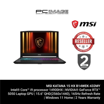MSI KATANA 15 HX B14WEK-432MY I9-14900HX/16GB 5600MHZ(8+8)/1TB SSD/RTX5050 8GB/15.6" QHD 165HZ/W11H/2YW/BLACK