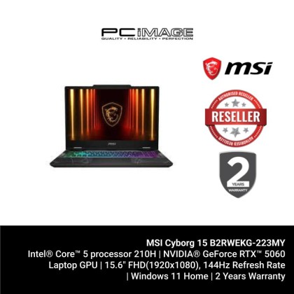 MSI Cyborg 15 B2RWFKG-223MY 15.6" Gaming Laptop (C5-210H, 16GB DDR5, 512GB SSD, RTX5060 8GB, 15.6" FHD 144Hz, Win11H, 2YW)