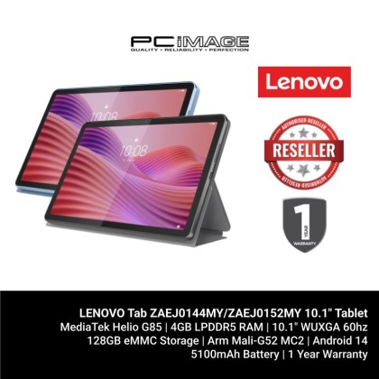 LENOVO Tab ZAEJ0144MY/ZAEJ0152MY 10.1" Tablet (MD Helio G85, 4GB LPDDR4X, 128GB EMMC, Integrated ARM, 10.1" WUXGA IPS, 1YW, Android 14)