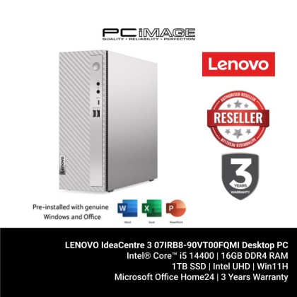 LENOVO IdeaCentre 3 07IRB8-90VT00FQMI Desktop PC Cloud Grey (i5-14400, 16GB DDR4, 1TB SSD, Intel UHD, Win11H, OfficeHome24, 3YW)