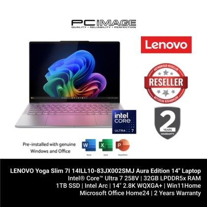 LENOVO Yoga Slim 7I 14ILL10-83JX002SMJ Aura Edition 14" Laptop Luna Grey (U7-258V, 32GB DDR5, 1TB SSD, Intel ARC, 14" 2.8K WQXGA+, Win11H, OfficeHome24+AI Now, 3YW)